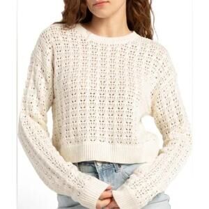 Full Tilt Essentials Open Knit Crochet Pullover Cream Sweater, Size M